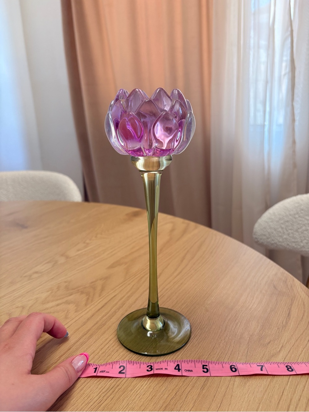 Cupcakes and Cashmeres Lavander Glass Lotus Candle Holder with Stem